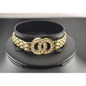 BMNY 14k GP Link Bracelet With Rhinestone Double-Loop Design
